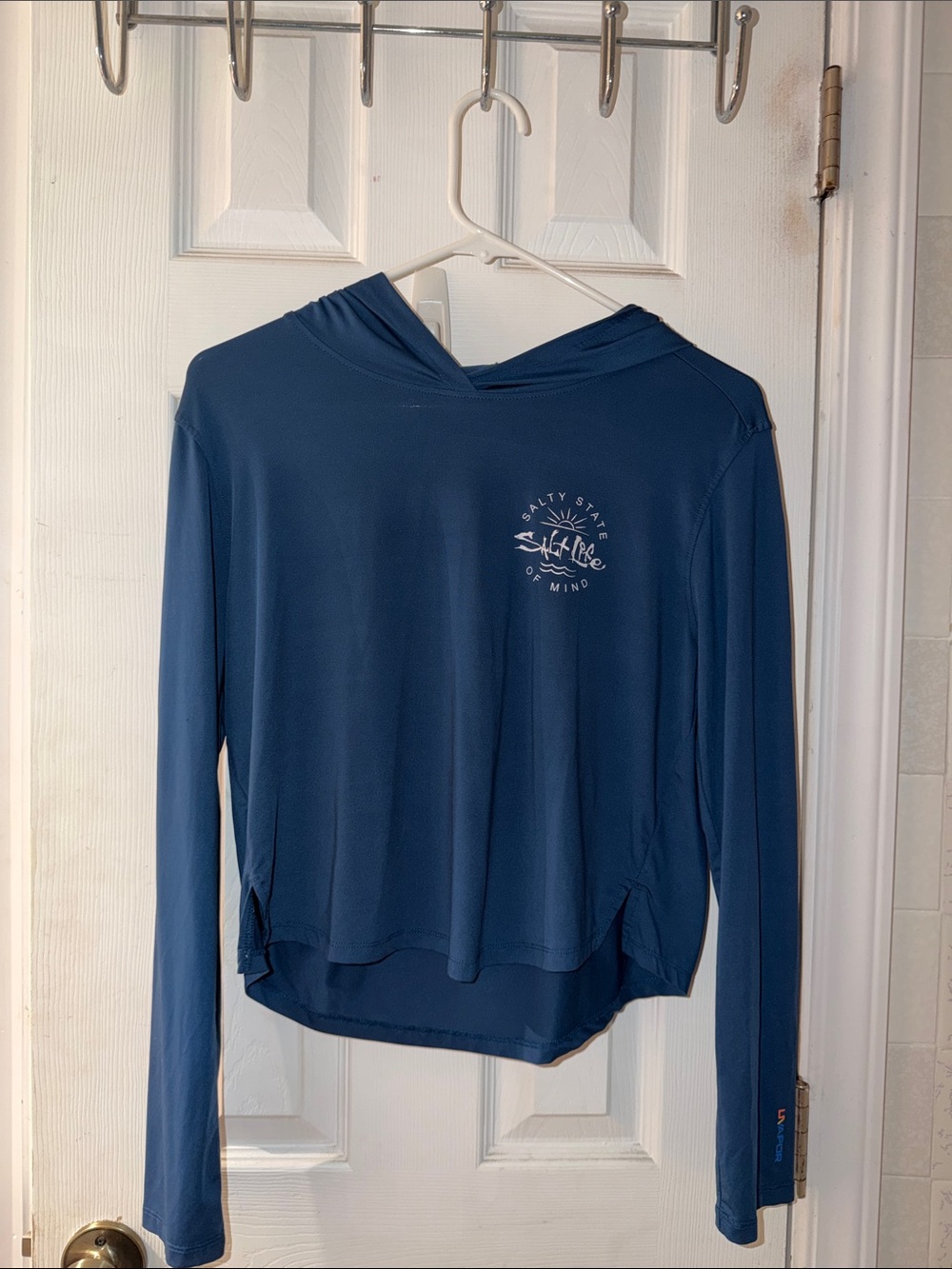 Salt Life Navy Hooded Sun Shirt with White Logo